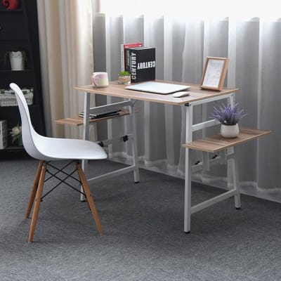 Modern Houten Thuiskantoorbureau met 4 Open Planken en 2 Lades – Schrijftafel en Werkstation 120x45x164cm – Novihome