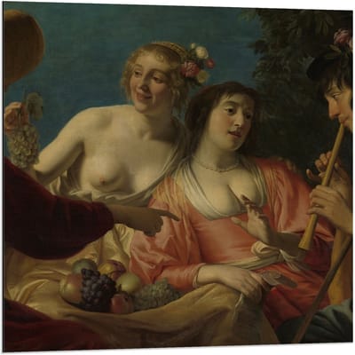 Dibond - Oude Meesters - Fluitspelende herder & herderinne, Gerard v Honthorst - 80x80cm Foto op Aluminium (Met Ophangsysteem)
