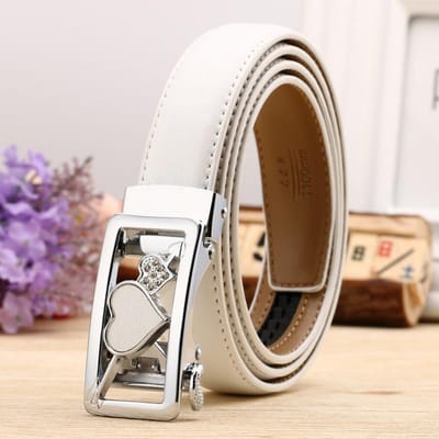 Dames Echte Leren Riem Casual en Veelzijdig Dubbelzijdig Twee Laags Rundleer Lychee Patroon Automatische Gesp Riem 100-125cm brown