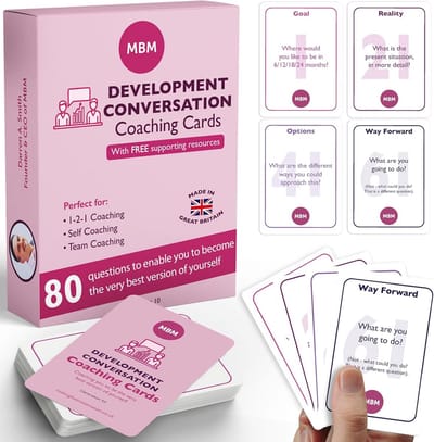 Coaching Kaarten - Vragenkaarten Ontwikkelgesprek - Teamcoaching Verbeteren - 80 Ontwikkelvragen - 104 x 75 cm - Wit