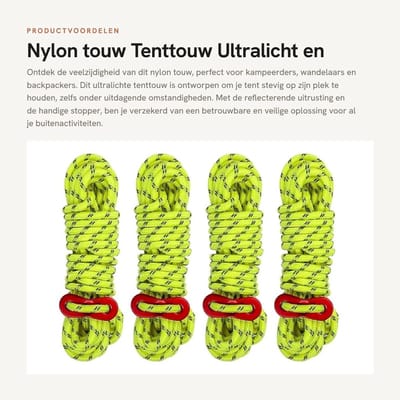 Dailygoods- Tenttouw Ultralicht - Reflecterend - Nylon - 4 Stuks - 4 mm - 4 m - Regelaar van Aluminiumlegering - Kampeertouw