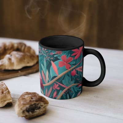 Magische Mok - Foto op Warmte Mokken - Koffiemok - Kaketoe - Tropische bladeren - Tak - Magic Mok - Beker - 350 ML - Theemok