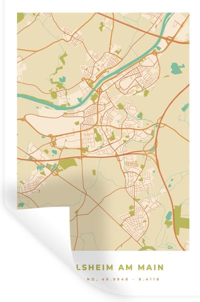 Muurstickers - Sticker Folie - Plattegrond - Vintage - Kaart - Rüssel am Main - Stadskaart - 20x30 cm - Plakfolie - Muurstickers Kinderkamer - Zelfklevend Behang - Zelfklevend behangpapier - Stickerfolie