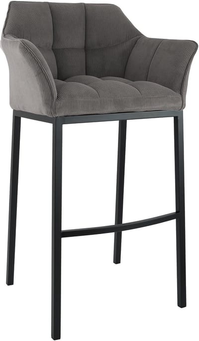 CLP Damaso Barkruk - met rugleuning - met armleuning - met voetsteun - cord - ribstof - zwart/taupe