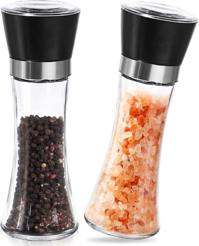 Zout- en Pepermolen Glas 18,5 cm 2 stuks - Peper- en Zoutmolen - Kruidenmolen - Zout en Peper Molen