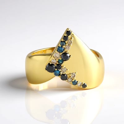 Cavill - Luxe Vergulde 925 Sterling Zilveren Ring - Zwarte, Blauwe & Bruine Ronde Briljant Diamanten 0,38 ct - Moderne Damesring - Avondjurk Sieraden