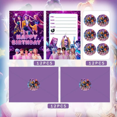 Perfect 12 stuks Kpop Demon Hunters Thema Uitnodigingskaart Groet Paarse Kaart Enkelzijdig Type Evenement Verjaardag Kerstfeest Benodigdheden