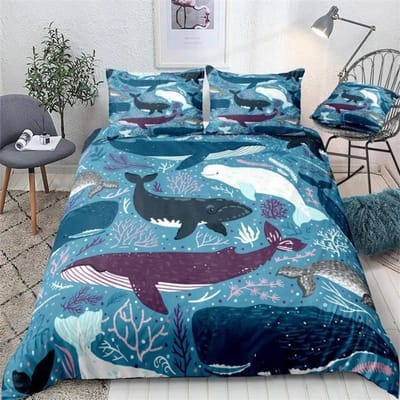 Oceaan Dekbedovertrek Set Blauwe Walvis Beddengoed Set Zeedier Bedlinnen Gestreept Beddengoed Set Kinderen Tieners Hometextiel Microvezel Beddengoed 70x133cm 2pcs