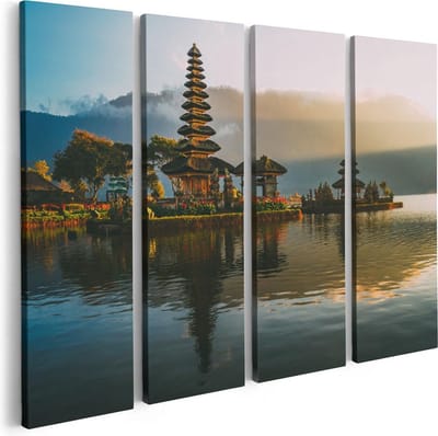 Artaza Canvas Schilderij Vierluik Pura Tempel in Bali op het Meer Beratan - 80x60 - Foto Op Canvas - Canvas Print