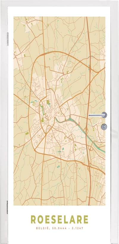 Deursticker Plattegrond - Stadskaart - Retro - België - Kaart - 95x235 cm - Deurposter