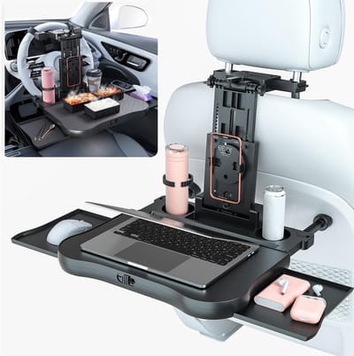 Auto Achterbank Dienblad - Reis Bureau Opvouwbaar - Eten en Werken - Driehoekige Steun Stabiliteit - 1.57 inch dik - Zwart