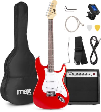 Elektrische gitaar met gitaar versterker - MAX Gigkit - 4/4 - Perfect voor beginners - incl. gitaar stemapparaat, gitaartas en plectrum - Rood