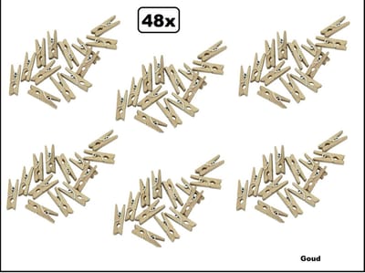 48x Mini houten knijpers goud - Huwelijk gala hollywood bruiloft kaart knijpers foto knijpers