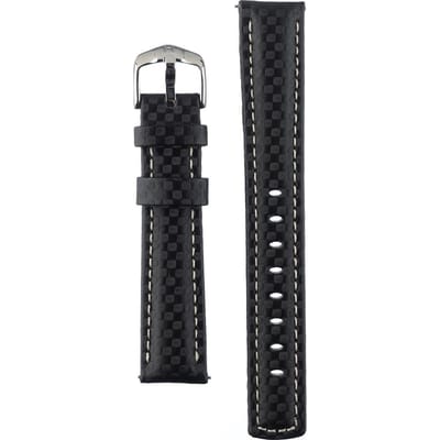 Hirsh Horlogeband Carbon Zwart Wit Stiksel - Leer - 18mm