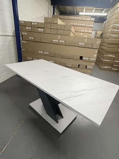 Uitschuifbare Eettafel Marmerlook 120–160 x 80 x 75 cm met Grijze V-Poot – Modern Design voor 4-6 Personen