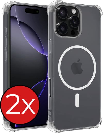 Hoesje - 2 Stuks - Geschikt voor Apple iPhone 16 Pro - Magsafe Compatible - Sterk & Shockproof - Shock Proof Case - Back Cover - Telefoon Hoes - Telefoonhoes - Transparant