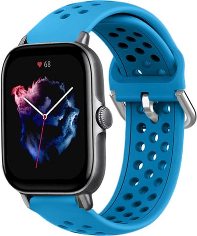 Siliconen sport bandje met gaatjes - Geschikt voor Xiaomi Amazfit Bip / Bip Lite / Bip S / Bip U / Bip U Pro / Amazfit GTS / GTS 2 / GTS 3 / GTS 4 - Mini bandje - Sport bandje - Lichtblauw