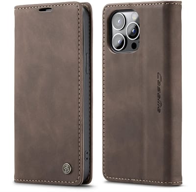 CaseMe – Telefoonhoesje geschikt voor Apple iPhone 14 Pro – Wallet Book Case – Magnetische Sluiting – PU Leer – Donkerbruin