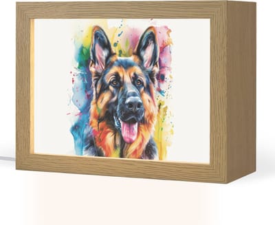 Nachtlampje 20x15 cm - Kinder lampje - Hond - Verf - Dieren - Kleurrijk - Duitse Herder - Tafellamp kinderkamer - Slaapkamer lamp - Bedlamp kinderen - Kinderlampje stopcontact - Wandlamp babykamer - Nachtlampjes