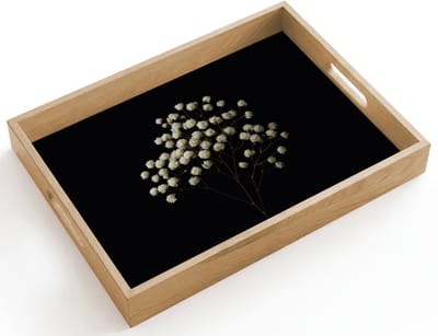 Dienblad hout 40x30 cm - Schootdienblad - Gipskruid - Bloemetjes - Wit - Minimalistisch - Borrelplank rechthoek - Plateau dienbladen
