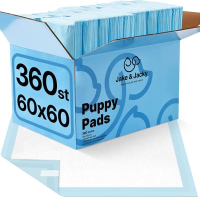 Jake and Jacky Puppy Training Pads met Plakstrip 360 stuks - Zindelijkheidstraining Hond - Plasmatjes hond - Hondentoilet - Plasdoeken - Puppydoeken - Puppy Matjes 60 x 60 cm