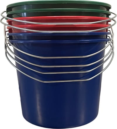 HL bouwemmer 12 liter - set van 6 - blauw/rood/groen - kunststof - met hengsel