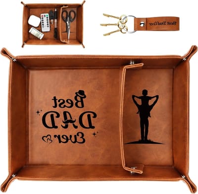 Persoonlijke Valet Tray voor Vader - Unieke Verjaardagscadeaus voor Papa's van Dochter en Zoon - PU Leren Organiser voor Portemonnee, Sleutels en Horloge als Vaderdag Cadeau
