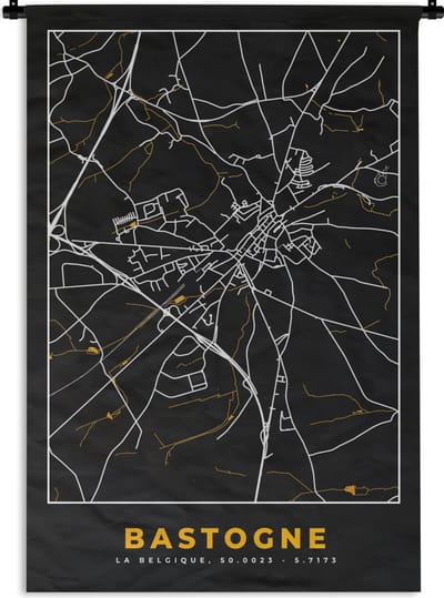 Wandkleed - Wanddoek - Stadskaart - Bastogne - Kaart - Plattegrond - Goud - 120x180 cm - Wandtapijt