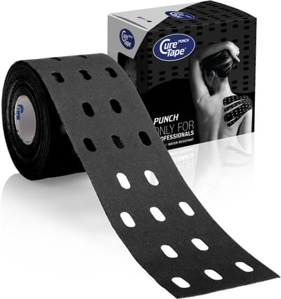 CureTape® Punch - Kinesiotape - Zwart - 5 cm x 5 m -Kinesiotape met gaten - FysioTape - Uniek gatenpatroon - Werkt sterker op huid en fascie - Veel gebruikt voor pijndemping en lymfedrainage