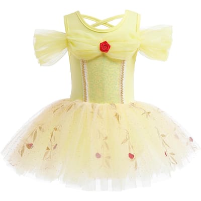 Belle Meisje Prinses Ballet Tutu Jurk voor Peuters Kleine Meisjes Ballerina Dans Kostuum Outfit Danskleding met Tule Rok Geel 110