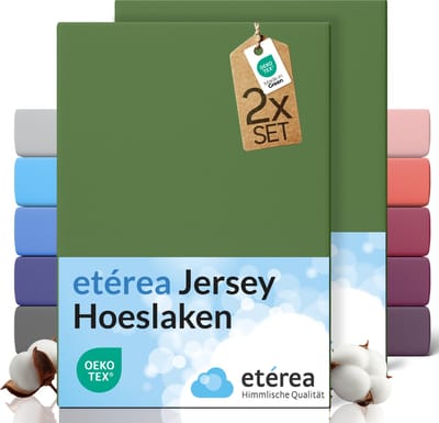 etérea Jersey hoeslaken 2-pack 140x200-160x200 cm (hoek 25 cm) 100% katoen - Kaktusgroen