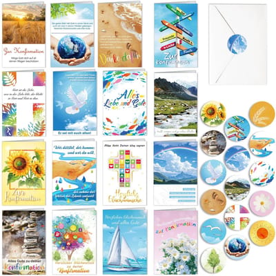 Dailygoods- Wenskaarten Set 16 Stuks - Wenskaarten Blanco - Wenskaarten Verjaardag - Wenskaarten Zonder Tekst - Wenskaarten Box - Inclusief Enveloppen en Stickers - Groetenkaarten