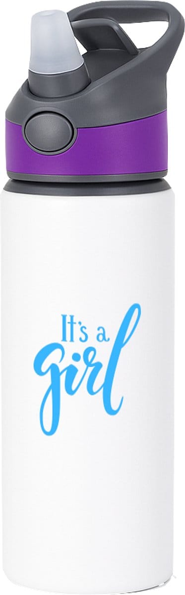Hacebo® - It's a Girl waterfles met rietje paars - Baby - Kersverse ouders - Geboorte kraamcadeau meisje - babyshower - water fles - 650ML