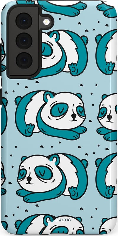 Casetastic hoesje geschikt voor Samsung Galaxy S21 FE 5G - Dubbellaagse bescherming - Panda dromen - Fashion Case - Lichtgrijs Petrol Wit