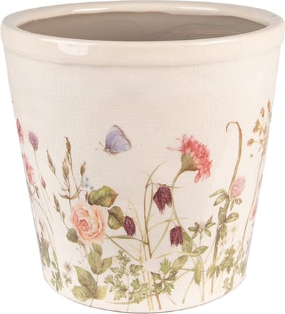 Keramiek Bloempot voor Binnen – Roze Bloemen – Rustieke Pot – Ø 21 cm – Bloemenmotief