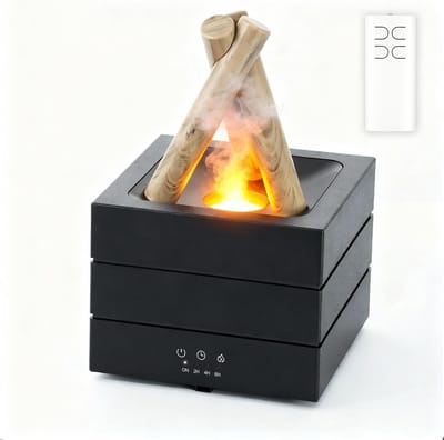 Luchtbevochtiger met vlam, etherische olie diffuser, mini aromatherapie geurdiffuser met nachtlampje voor in de kamer
