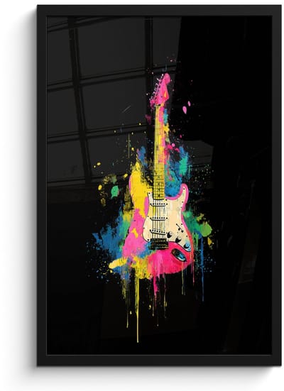 Poster in lijst - Fotolijst 40x60 cm - Posters - Gitaar - Kleurrijk - Verf - Posterlijst zwart - Decoratie - Wanddecoratie woonkamer - Muurdecoratie slaapkamer
