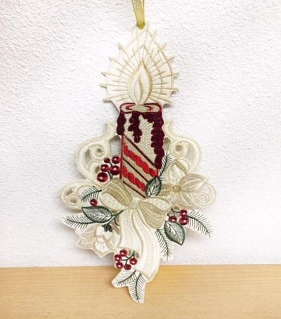 Kerst - hanger - Kaars - Witte strik