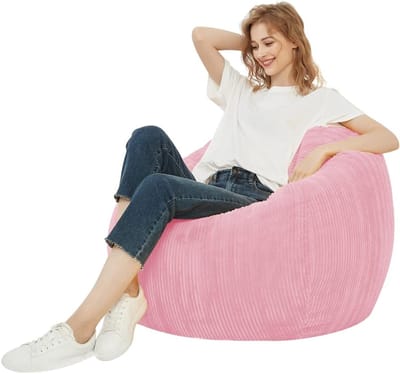 XXL Roze Corduroy Zitzakhoes 120x120 CM Wasbaar voor Kinderen en Tieners