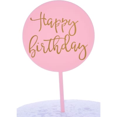 Topper Akrylowy Koło Happy Birthday Różowy