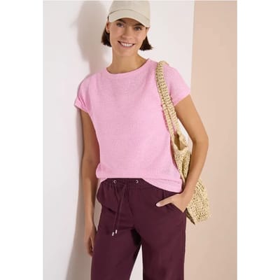Shirt met boothals in ajour-look
