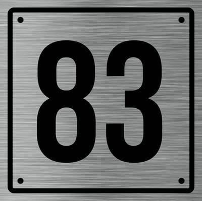Huisnummerbord 83 - Incl. Schroeven en Pluggen – Acrylaat - 10 x 10 cm - RVS met Zwart