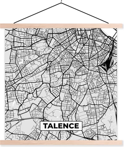 Posterhanger incl. Poster 40x40 cm - Schoolplaat - Kaart - Stadskaart - Talence - Plattegrond - Frankrijk - Textielposter - Blanke latten - Stadskaart