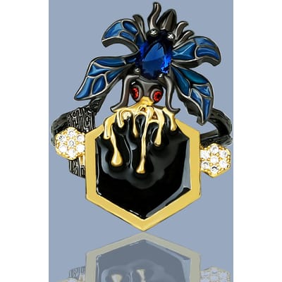 Europese en Amerikaanse Retro Overdreven Atmosferische Diamant bezette Zwarte Gouden Spin Ring Mode Persoonlijkheid Nieuwe Trendy Insectenring No. 9 black