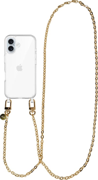xoxo Wildhearts siliconen hoesje - Geschikt voor iPhone 16 hoesje - Dreamy - Telefoonhoesje - Hoesje met koord - Gouden ketting - lang telefoonkoord - Transparant hoesje (lange variant)