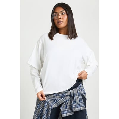 boohoo Dames Plus 2 in 1 Shirt met Lange Mouwen | Wit | Maat: 44