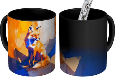 Magische Mok - Foto op Warmte Mokken - Koffiemok - Vos - Oranje - Vormen - Abstract - Magic Mok - Beker - 350 ML - Theemok