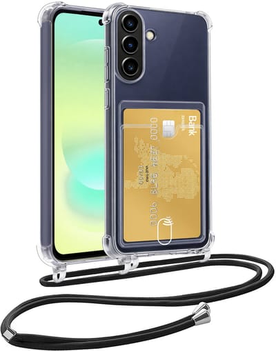 Hoesje Geschikt voor Samsung A37 Telefoonhoesje Met Koord Case Pashouder Siliconen - Hoes Geschikt voor Samsung Galaxy A37 Hoesje Met Kaarthouder - Transparant