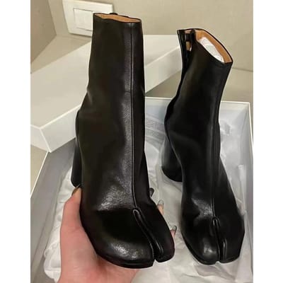 Automne Hiver Cuir Souple Tabi à Bout Fendu Bottines Cheville Femme Mode Fermeture Éclair Talons Hauts Épais Chelsea Chunky Chaussures Bottines Courtes 42 gray