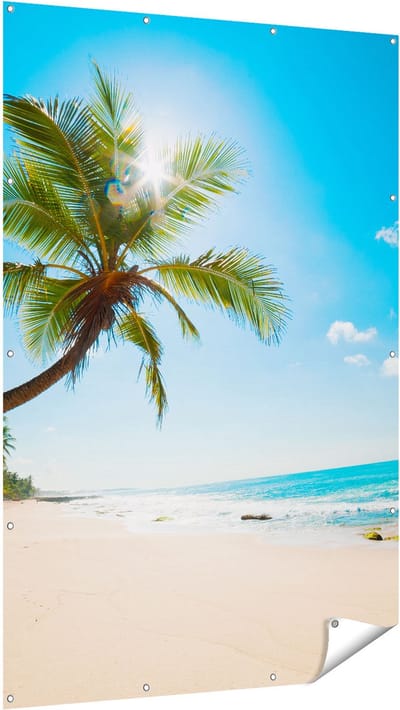Gards Tuinposter Tropisch Strand en Zee in Sri Lanka - 120x180 cm - Tuindoek - Tuindecoratie - Wanddecoratie buiten - Tuinschilderij